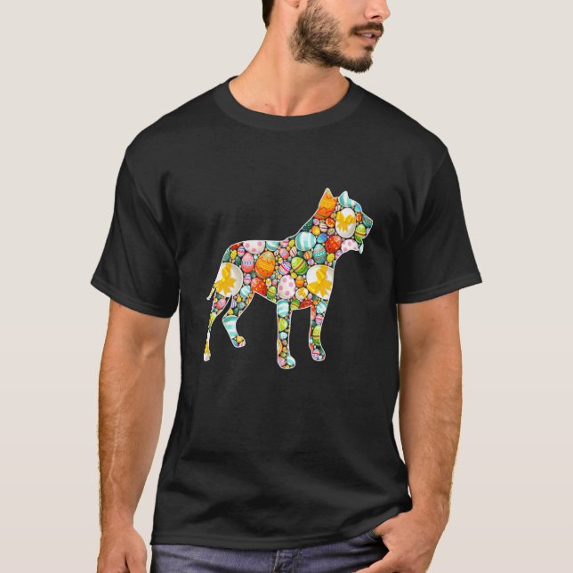 Camiseta Cachorro Pitbull Ovo de Páscoa Dia de Páscoa Crian (Frente)