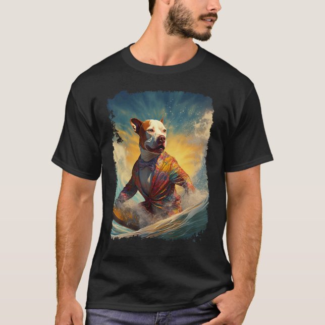 Camiseta Cachorro Pitbull Paddle Board Surfe (Frente)