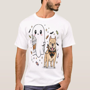 Camiseta Cachorro Pitbull Pug de Café Fantasma Bonito Fanta