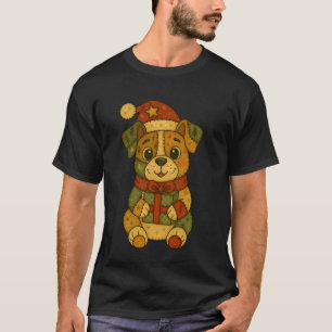 Camiseta Cachorro Pitbull Remendado com Chapéu de Papai Noe