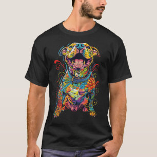 Camiseta Cachorro Pitbull Tatuado Colorido Cachorro Tatuado