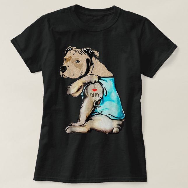Camiseta Cachorro Pitbull Tatuagem Adoro Mãe Dia de as mães (Frente do Design)