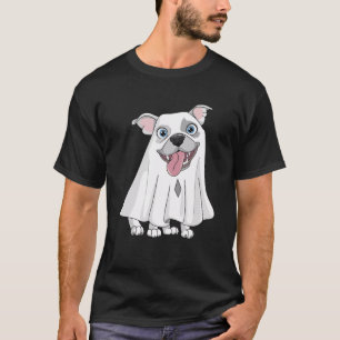 Camiseta Cachorro Pitbull Vestindo um Fantasia de Fantasma