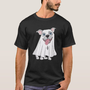 Camiseta Cachorro Pitbull Vestindo um Fantasma Branco Fanta