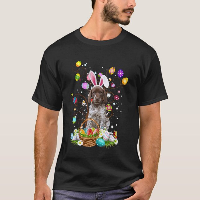 Camiseta Cachorro Pointer de Cabelo Curto Alemão Caçando Ov (Frente)