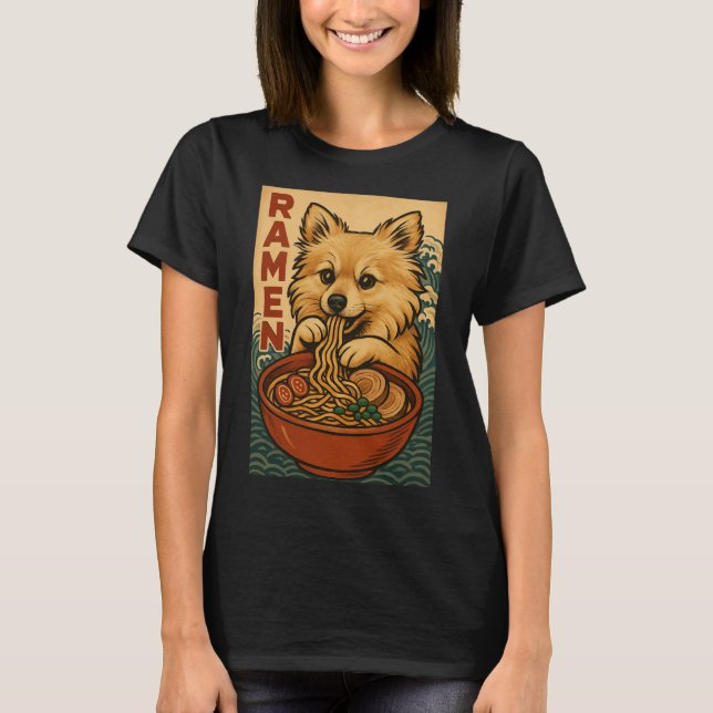 Camiseta Cachorro Pomchi Fofinho Amante de Ramen (Frente)