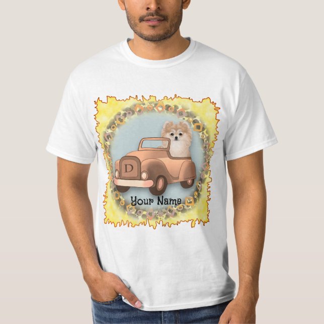 Camiseta Cachorro Pomerânia Dirigindo Carro (Frente)