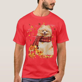 Camiseta Cachorro Pomeraniano Cachorro outono Folhas