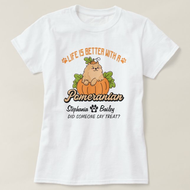 Camiseta Cachorro Pomeraniano de Ação de Graças de Hallowee (Frente do Design)