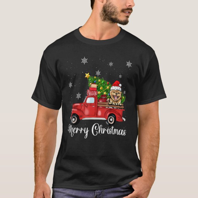 Camiseta Cachorro Pomerano Andando Vermelho Árvore De Natal (Frente)