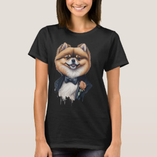 Camiseta Cachorro Pomerano Bonito Vestindo Roupas Formais