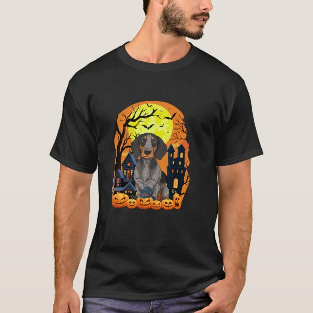 Camiseta Cachorro-Ponteiro Alemão Curto Com Pumpkins Hallo (Frente)