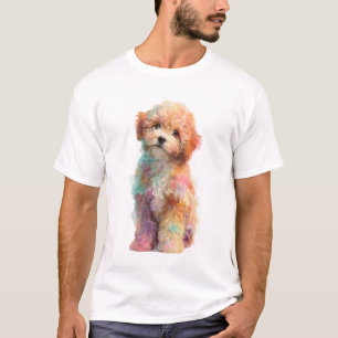 Camiseta Cachorro Poodle Cachorrinho Colorido Aquarela Home
