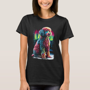 Camiseta Cachorro Poodle Colorido Aurora Boreal Floresta de