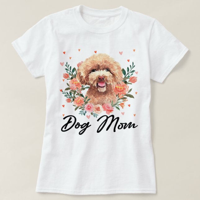 Camiseta Cachorro-Poodle Mulher-Moça-Frita Mãe Cachorro-Flo (Frente do Design)