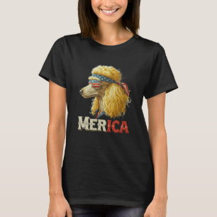 Camiseta Cachorro Poodle - Patriótico EUA 4 de Julho Bandei