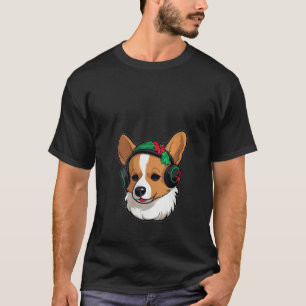 Camiseta Cachorro Povoado de Natal Corgi DJ V Neck