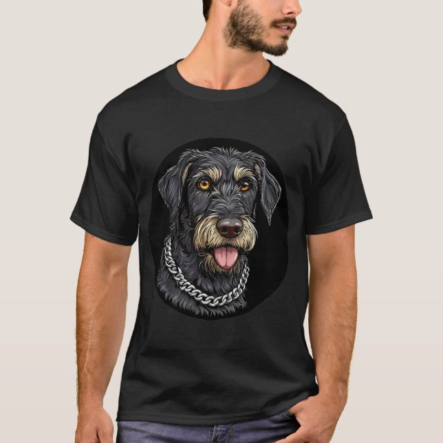 Camiseta Cachorro Preto Com Colar de Corrente (Frente)