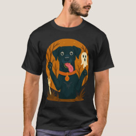 Camiseta Cachorro Preto Fofo e Assustador com Fantasma 