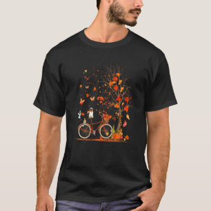 Camiseta Cachorro Pug Abóbora Bicicleta Folhas de Outono Ár