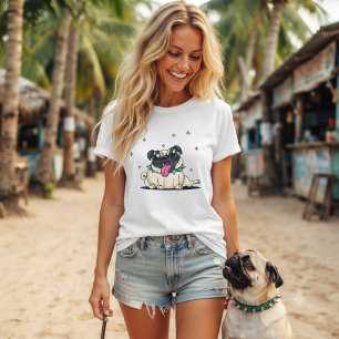Camiseta Cachorro Pug Adorável e Excêntrico com Coleira de