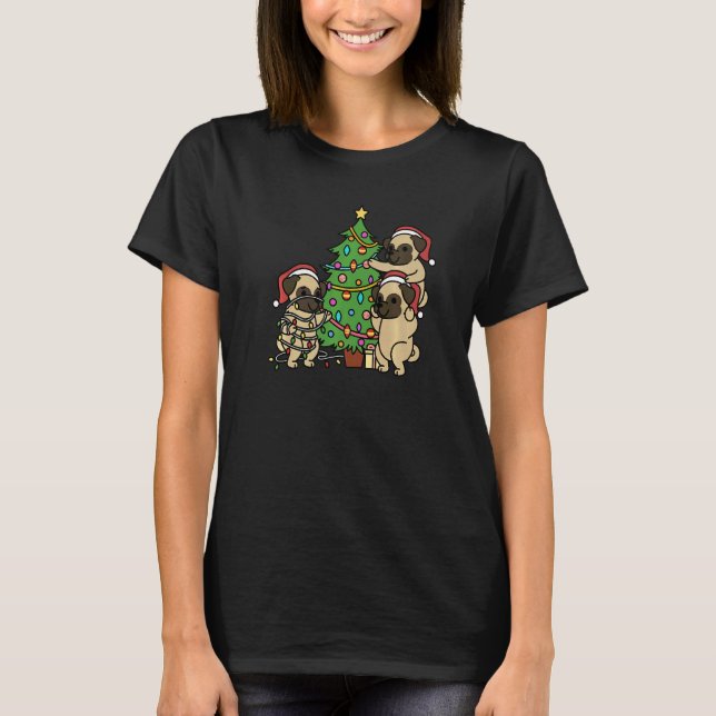 Camiseta Cachorro Pug Árvore de Natal (Frente)