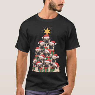 Camiseta Cachorro Pug Árvore de Natal Fofo Natal
