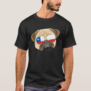 Camiseta Cachorro Pug Bandeira Chilena Chile Bolso