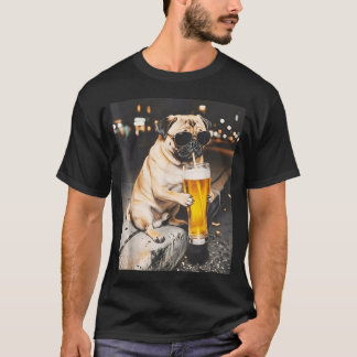 Camiseta Cachorro Pug Bebendo Cerveja Meme Engraçado Animal
