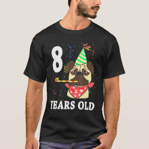 Camiseta Cachorro Pug Bonito 8 Anos de Idade 8º Aniversário