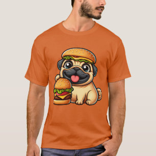Camiseta Cachorro Pug Caprichoso com Queijo-Hambúrguer Comi