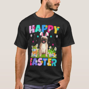 Camiseta Cachorro Pug Coelho Feliz Páscoa Pug Domingo de Pá