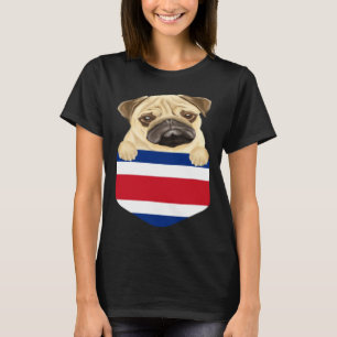 Camiseta Cachorro Pug com Bandeira da Costa Rica no Bolso