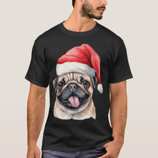 Camiseta Cachorro pug com chapéu de Papai Noel - Cachorrinh