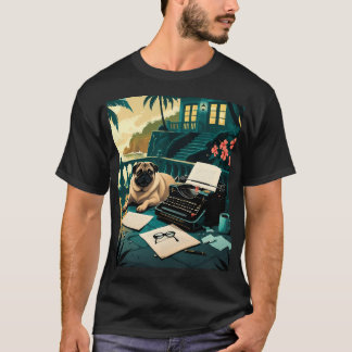 Camiseta Cachorro Pug com pelo brilhante e uma máquina de e
