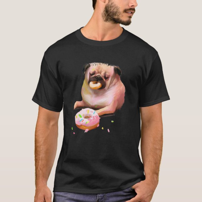 Camiseta Cachorro Pug Comendo Donut  2 (Frente)