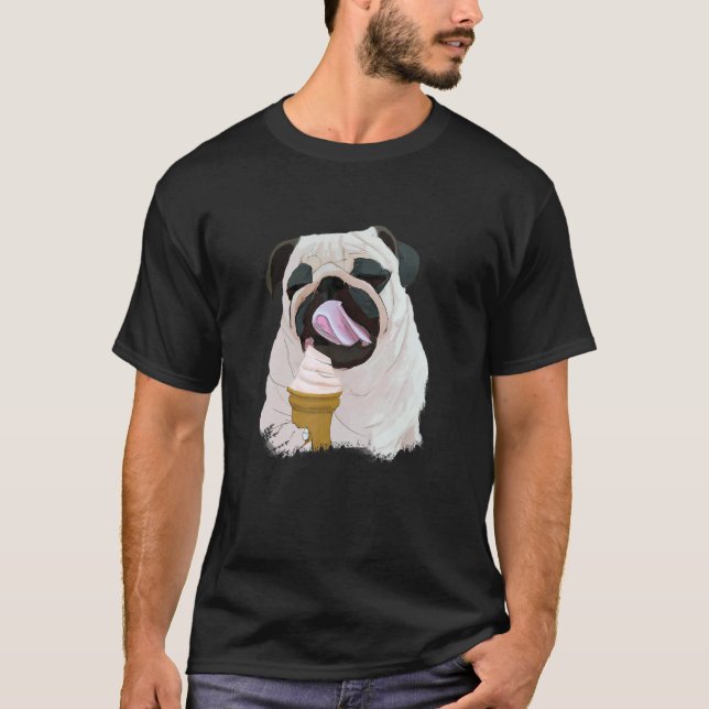 Camiseta Cachorro Pug Comendo Sorvete Fofo (Frente)