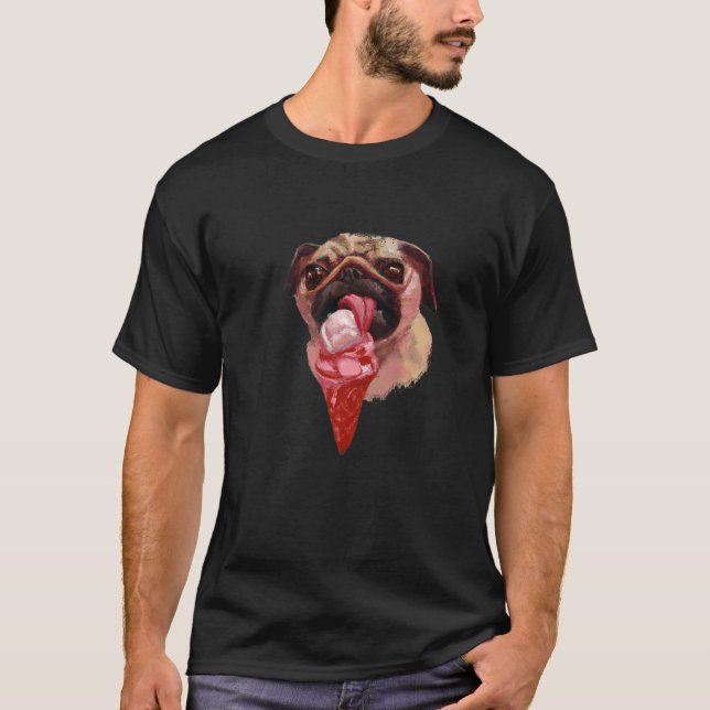 Camiseta Cachorro Pug Comendo Sorvete Fofo 2 (Frente)