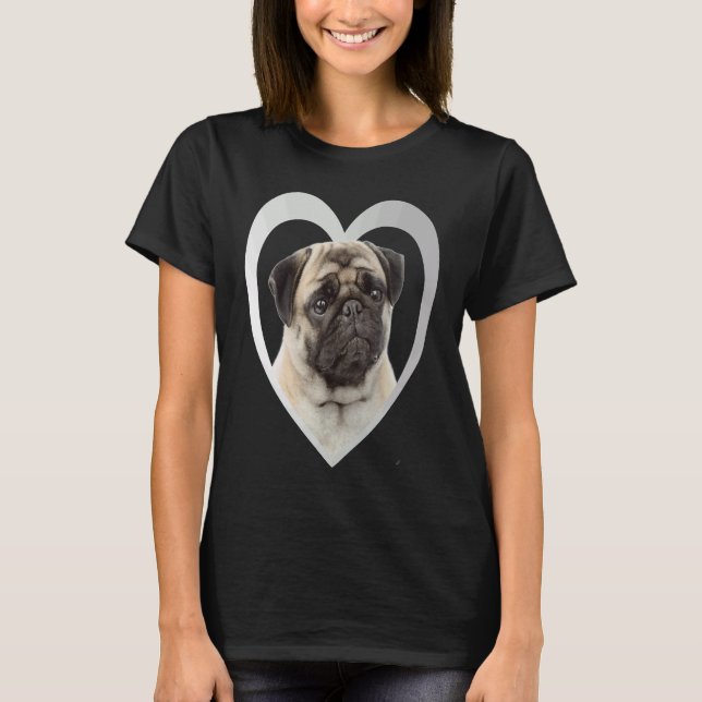 Camiseta Cachorro Pug Coração   Mops  Pug  1 (Frente)