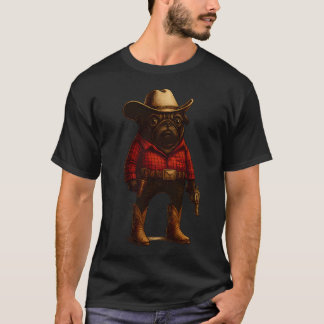 Camiseta Cachorro Pug Cowboy Roupa Ocidental Engraçada Pug