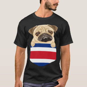 Camiseta Cachorro Pug da Bandeira da Costa Rica no Bolso