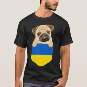 Camiseta Cachorro Pug da Bandeira da Ucrânia no Bolso