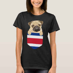 Camiseta Cachorro Pug De Bandeira Da Costa Rica No Bolso