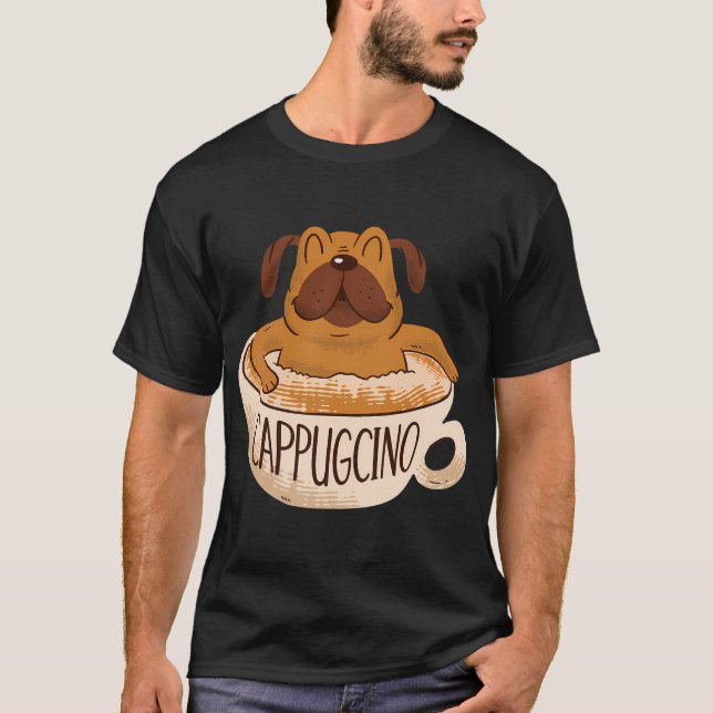 Camiseta Cachorro Pug de Café Cappuccino (Frente)