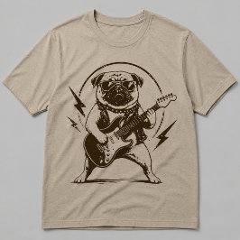 Camiseta Cachorro Pug de Heavy Metal Rasgando Guitarra Elét