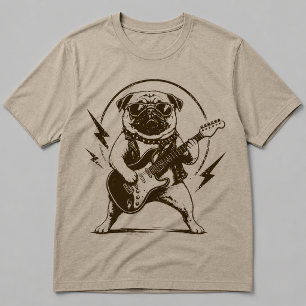 Camiseta Cachorro Pug de Heavy Metal Rasgando Guitarra Elét