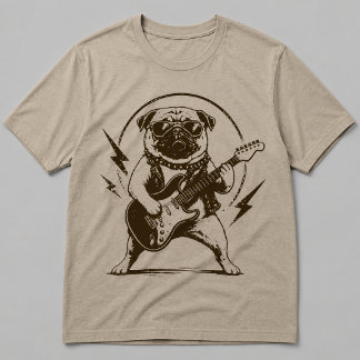 Camiseta Cachorro Pug de Heavy Metal Rasgando Guitarra Elét