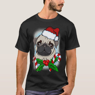 Camiseta Cachorro Pug de Natal com Chapéu do Papai Noel, Ca