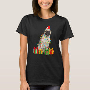 Camiseta Cachorro Pug de Natal Luzes de Natal Cachorrinho