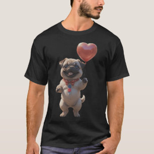 Camiseta Cachorro Pug do Amor segurando balão em forma de c